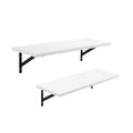 Set of 2 white floating wall shelves with black metal support brackets