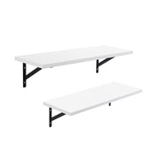 Set of 2 white floating wall shelves with black metal support brackets