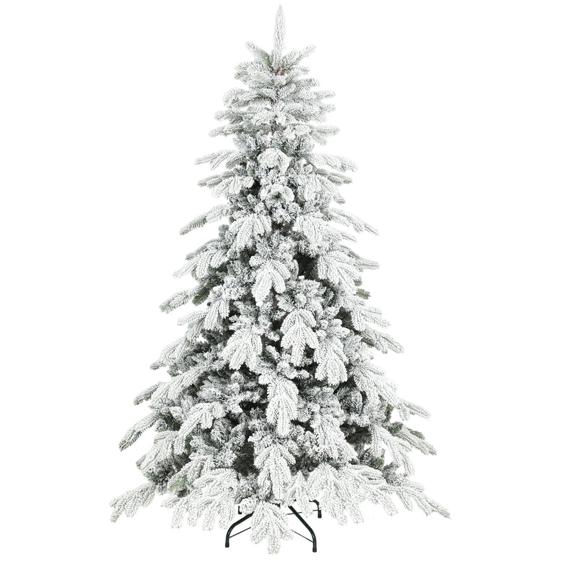 6ft green and white flocked Christmas tree on a plain white background