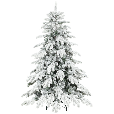5ft green and white flocked Christmas tree on a plain white background
