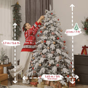 Dimensions diagram for the 7ft flocked Christmas tree: 210 cm high and 145 cm wide