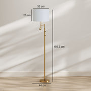 Dimensions diagram of the gold floor lamp showing 156.5 cm height, 44 cm base and 35 x 25 cm shade