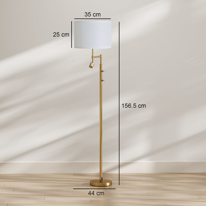 Dimensions diagram of the gold floor lamp showing 156.5 cm height, 44 cm base and 35 x 25 cm shade
