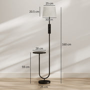Dimensions diagram of the black floor lamp showing 160 cm height, 25 cm base and 28 cm shelf at 59 cm