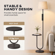 Black floor lamp infographic showing the MDF shelf and 1.9 kg weighted base