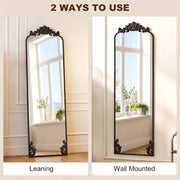 Floor mirror shown leaning against a wall and mounted on a wall, two ways to use