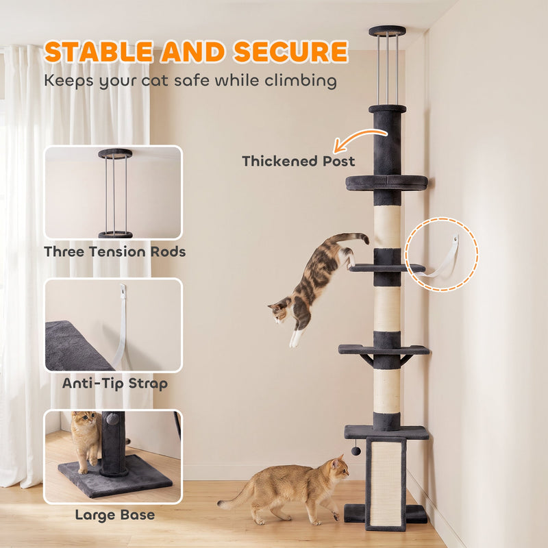 Stability callouts for three tension rods, anti-tip strap, thick post and large base