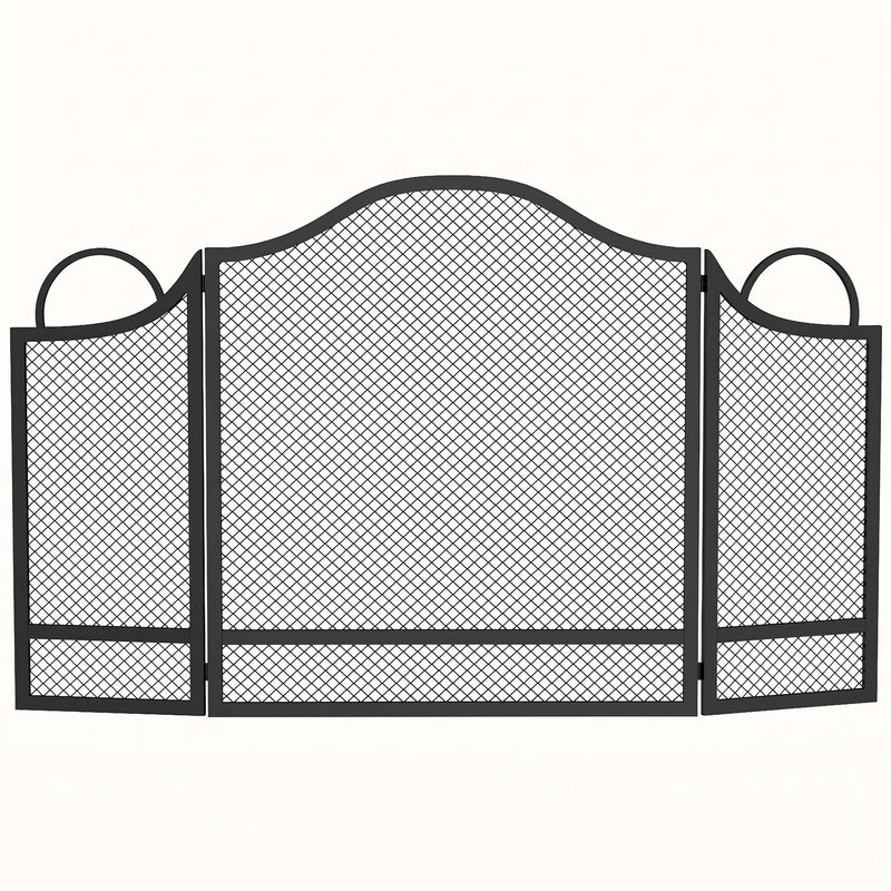 Homcom black 3-panel folding fireplace screen with arched top, studio shot