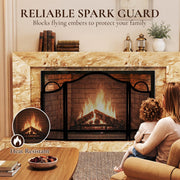 Fireplace screen in a living room in front of an unlit hearth