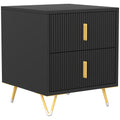 Homcom fluted 2-drawer bedside table in black with gold-tone hairpin legs, angled studio view