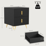 Dimensions diagram: 40W x 40D x 47H cm bedside table with 31.1W x 28.5D x 8.1H cm drawer interior