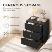 Generous storage graphic showing three roomy drawers for clothes, trousers and accessories