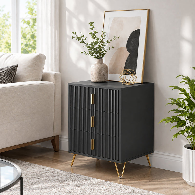 HOMCOM dresser styled in a living room beside a sofa and houseplant