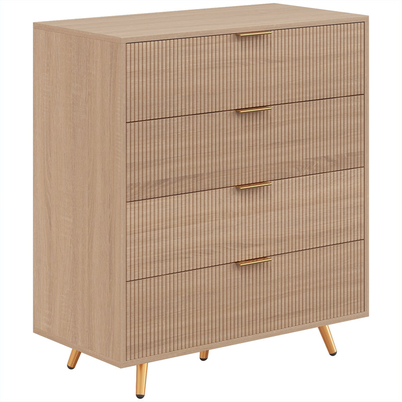 HOMCOM natural wood finish 4 drawer chest of drawers with fluted fronts, studio shot