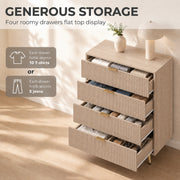Open drawers showing folded clothes, with icons for approximate T-shirt and jeans capacity per drawer