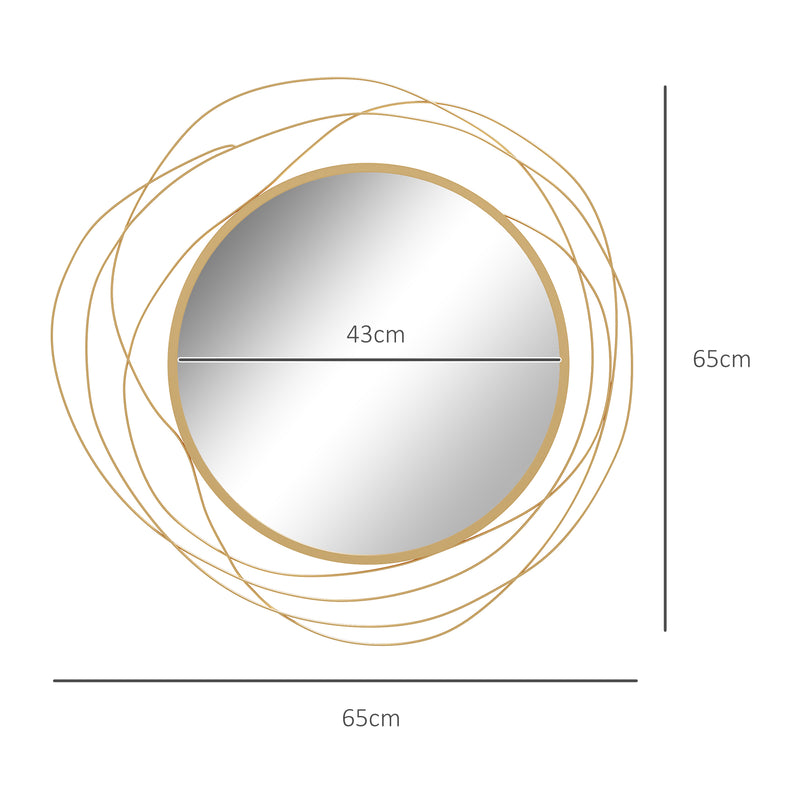 Abstract Metal Wire Wall Mirror with Hanging Accessories for Modern Decor Gold Tone