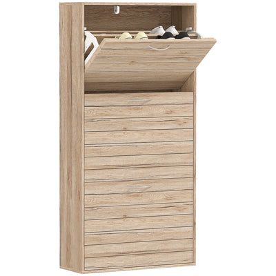 Brown Wood Effect 12 Shoe Flip Drawer Storage Cabinet Space Saving Organiser by HOMCOM