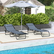 Grey Folding Sun Loungers Set of 2 with Adjustable Four Position Backrests for Garden