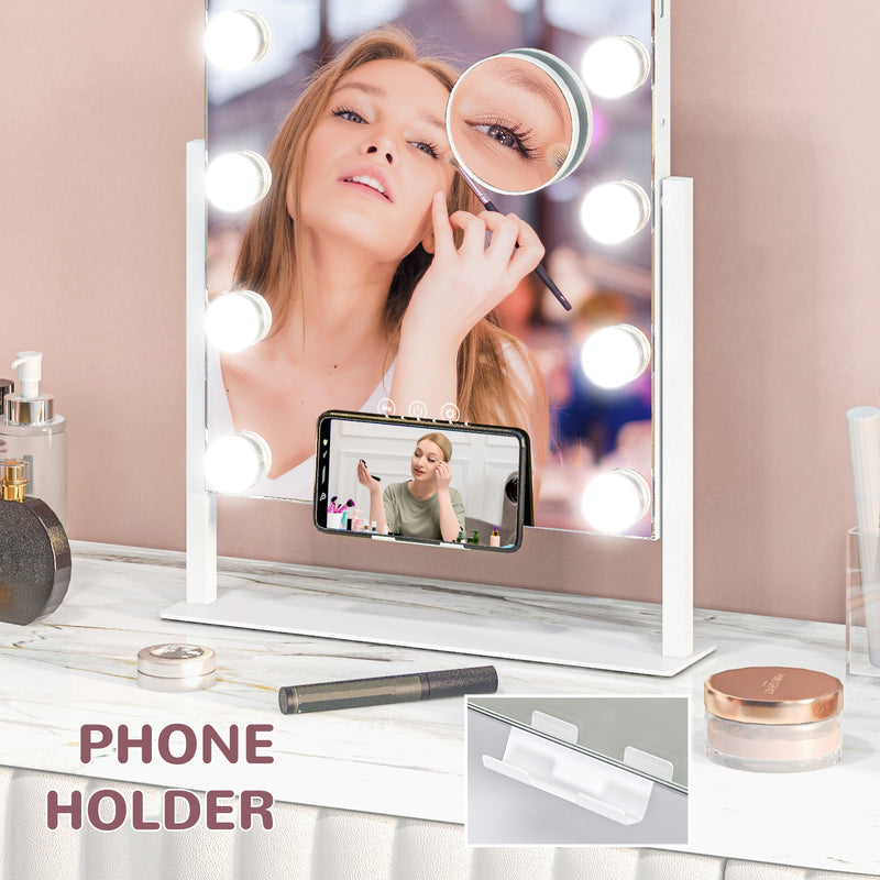 Tabletop Makeup Mirror with 12 LED Bulbs and Adjustable Light Settings for Dressing Tables, White
