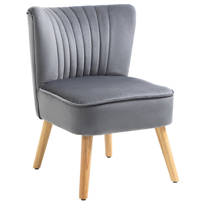 Modern Fabric Accent Chair With Thick Padding And Wooden Legs For Living Room, Grey