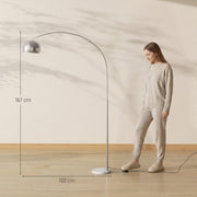 Arched Floor Lamp with Adjustable Head for Reading or Relaxing in Living Room Silver Tone AOSOM