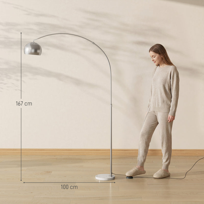 Arched Floor Lamp with Adjustable Head for Reading or Relaxing in Living Room Silver Tone AOSOM