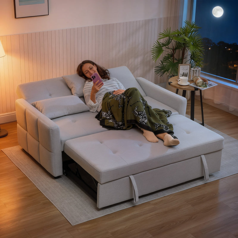 Sofa Bed, 3-in-1 Light Grey 2 Seater Pull Out Sofa Bed with Adjustable Backrest for Lounge or Guest Room
