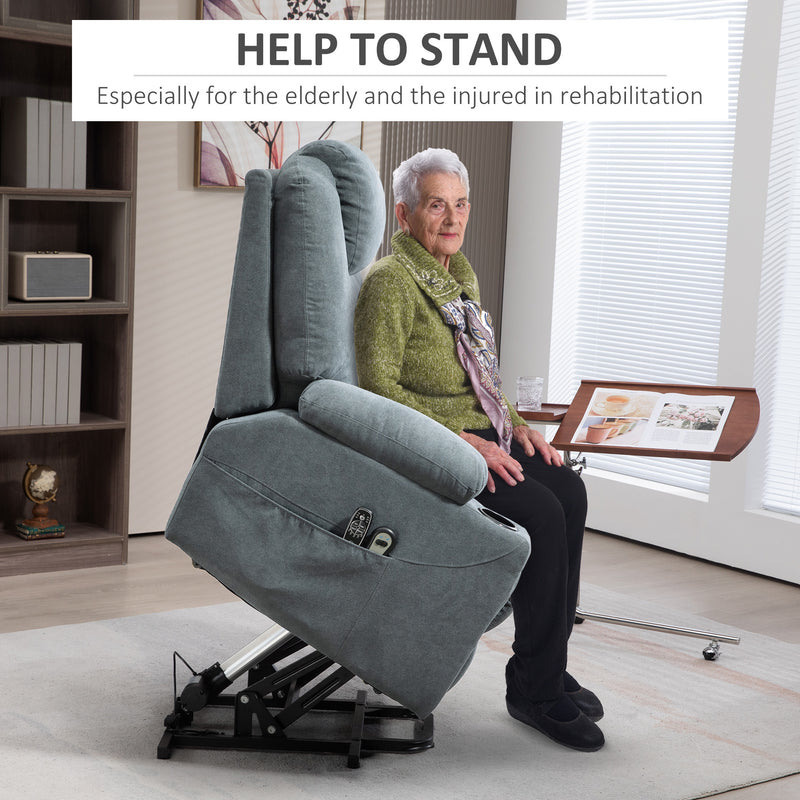 Electric Lift Recliner Armchair With Heat and Massage Function for Elderly, Grey