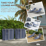 Grey Foldable Sun Lounger Set of 2 with Reading Hole and Adjustable Backrest for Garden AOSOM