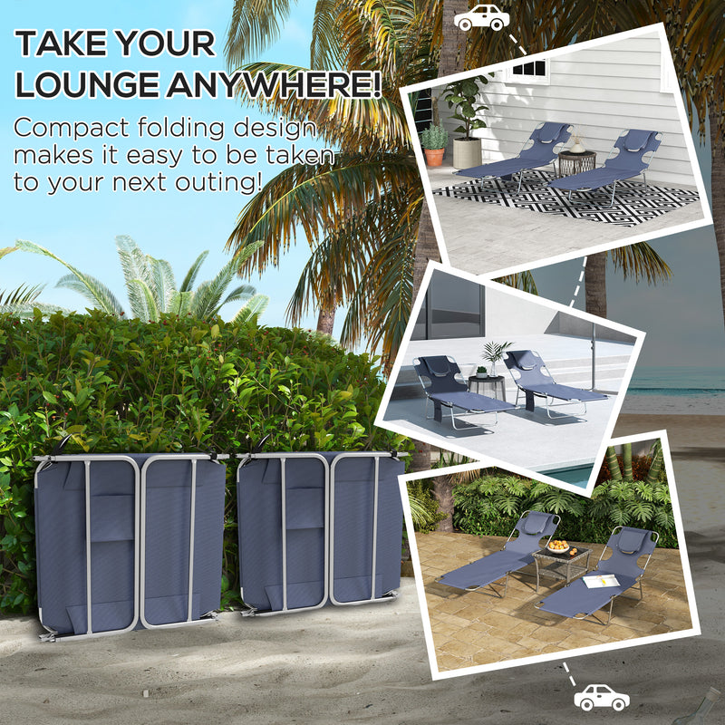 Grey Foldable Sun Lounger Set of 2 with Reading Hole and Adjustable Backrest for Garden AOSOM