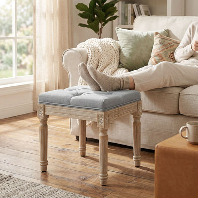 Cushioned Bench with Vintage Style for Extra Seating or Footrest Light Grey Cream AOSOM