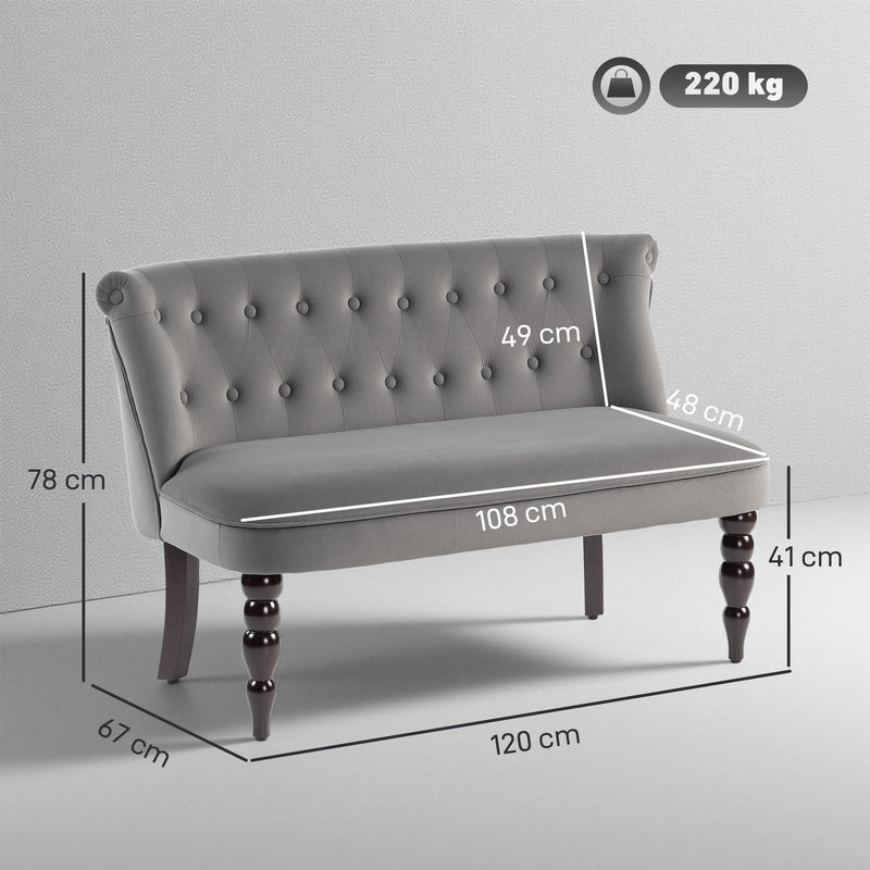 Charcoal Grey Velvet 2 Seater Wingback Sofa with Tufted Backrest and Wood Legs for Living Room