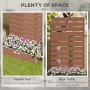 Light Brown Raised Garden Planter Box With Trellis For Climbing Plants And Drainage Gap