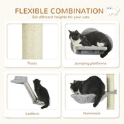 Wall Mounted Cat Shelves Set with Hammock Ladder Platforms and Scratching Post Grey