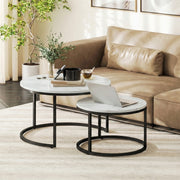 Round Nesting Coffee Tables For Living Room Marble Effect Tops With Steel Frame for Modern Homes Homcom
