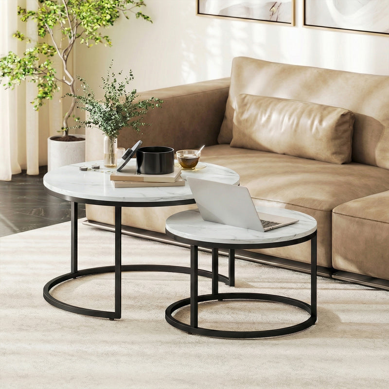 Round Nesting Coffee Tables For Living Room Marble Effect Tops With Steel Frame for Modern Homes Homcom