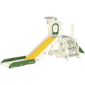 Cream Aiyaplay 5 in 1 toddler slide set with basketball hoop and climbing wall on a white background