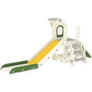 Cream Aiyaplay 5 in 1 toddler slide set with basketball hoop and climbing wall on a white background