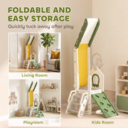 Foldable design graphic showing the slide set folded flat for easy storage