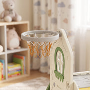 Close-up of the basketball hoop mounted on the climbing tower
