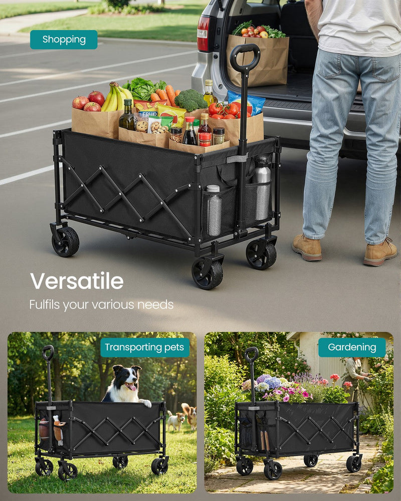 Cart used for a car boot food shop, for carrying a dog and for garden work