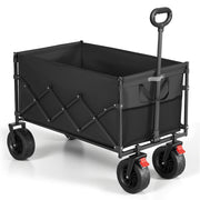 Ink black 200 L foldable camping cart on a white background with the pull handle raised