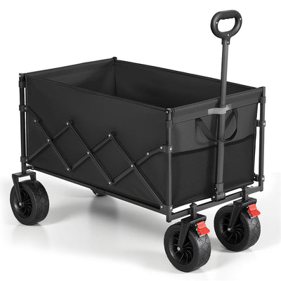 Ink black 200 L foldable camping cart on a white background with the pull handle raised