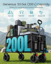 Capacity panel showing 200 L holding 2 tents, 2 tables, 2 chairs and 2 parasols