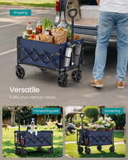 Camping cart being used for shopping, transporting a dog, and gardening