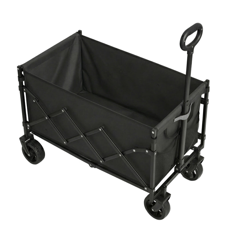 Songmics black folding trolley shown open and empty against a white background