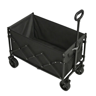 Songmics black folding trolley shown open and empty against a white background