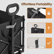 Close view of the telescopic pull handle and the strap that locks the trolley when folded