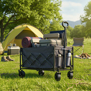 Dove Grey camping trolley loaded with camp chairs and gear beside a tent at a campsite