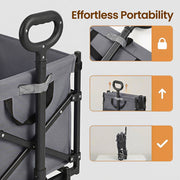 Steps showing the handle folded down and strapped to the body before the frame collapses flat